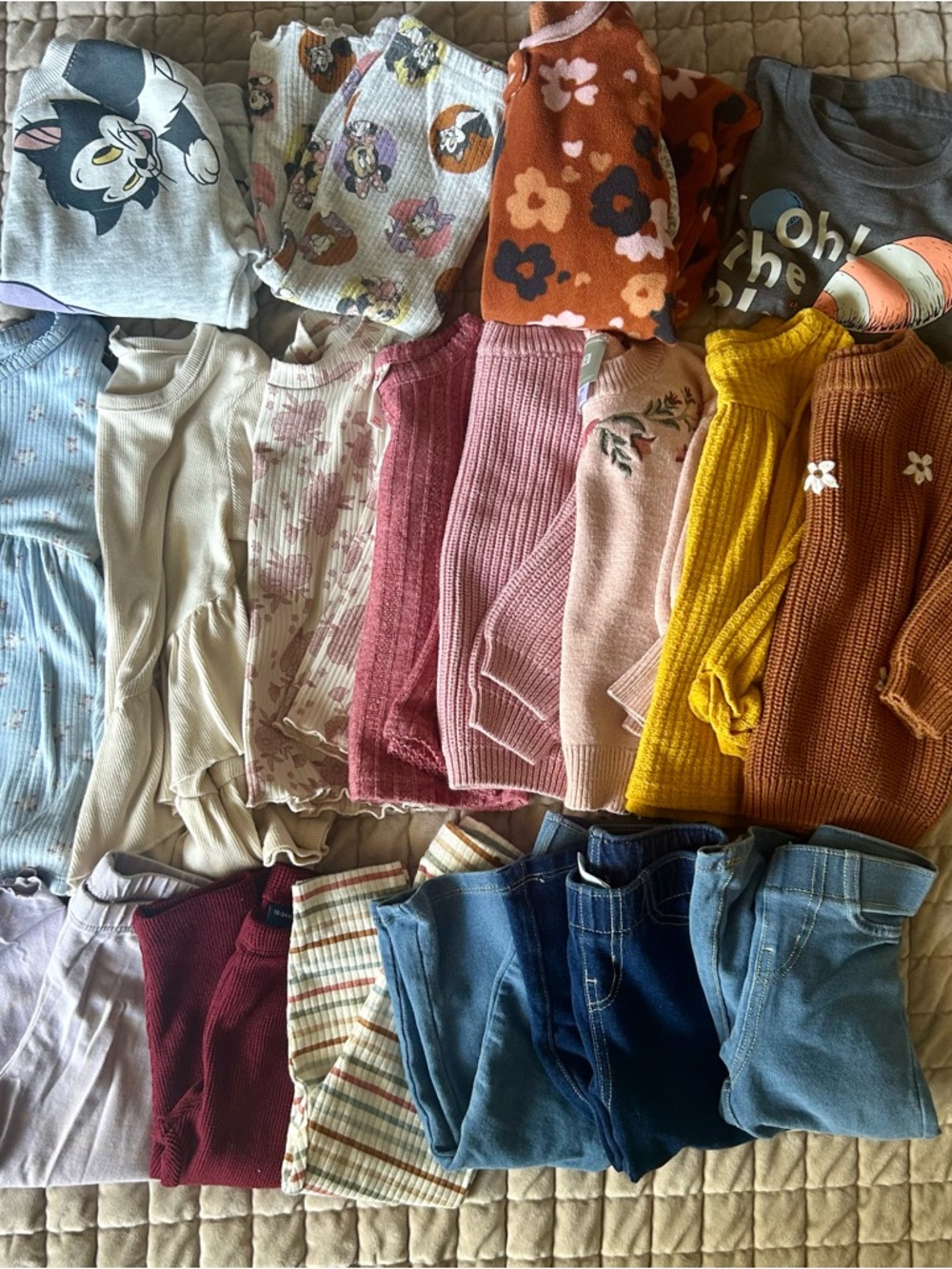 Girls Mixed Fall Clothing Bundle - Floral, Knit & Denim - Multi